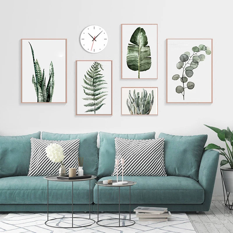 

LZN wall art poster picture for living room painting nordic decoration home scandinavian Plant Groene Bladeren Modern simplicity