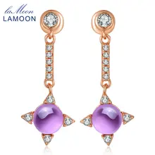 Lamoon 925 стерлингового-серебро-ювелирные изделия Висячие серьги для Для женщин 2.2ct Natrual драгоценный камень аметист Свадебные Обручение Jewelry ei002