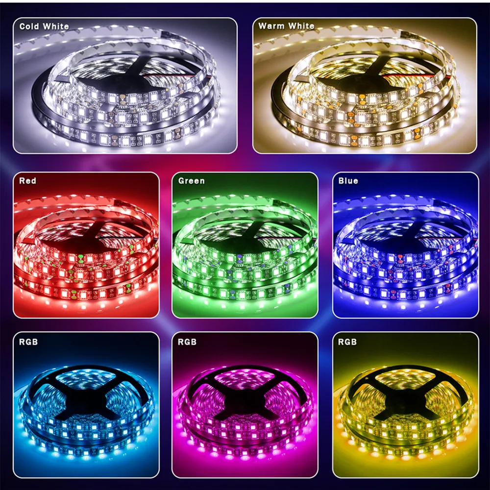 Черная Светодиодная лента с регулируемой яркостью 5 м 5050 rgb [DVOLADOR] DC12V 60