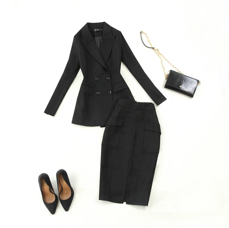 GO далее большой размеры для женщин зима черная юбка костюм офисная одежда Блейзер комплект юбка и куртка tailleur jupe