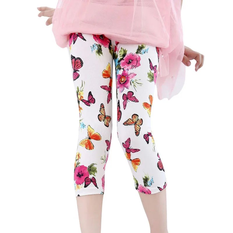 

High quality Girls Leggings Pants Calf-length Pants Fashion Print Flower Butterfly Children Girls Pants