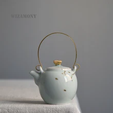 WIZAMONY, настоящий золотой медный чайник с ручкой, керамический чайный сервиз с рисунком кунг-фу, китайский чайный горшок, фарфоровый Античный Чайный горшок