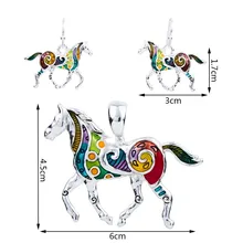 Fashion Trend Beautiful Horse High Quality Gold/Silver Plated Multicolor Horse Necklace Earring Set Animal Jewelry
