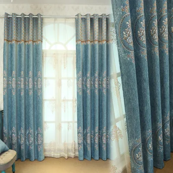 

High Shading European Chenille Jacquard Thickening Blackout Curtain for Living Room High Quality Blinds Window Fabric Curtains