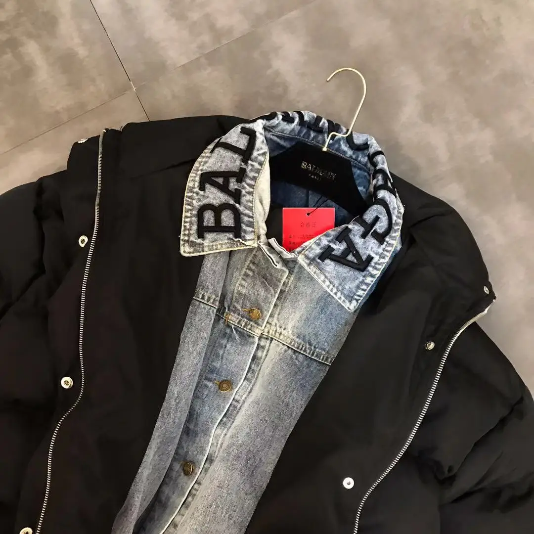 Épais Nouvelle Parka Coton 2018 Rue Lettres Veste Couture Broderie Vêtements Tendance Hiver Denim 8qqX5f