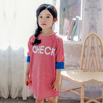 

Children Girl's Dresses Designer Brand Dress Plaid Vestido Kid's Summer Style Casual Princess Dress Knee-length Cotton Dresses