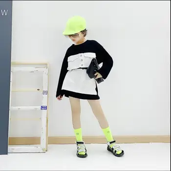 

Children girls patchwork dress 2019 spring autumn new fashion brand hit colors dress kids Fake two pieces dress 3-12Y ws939