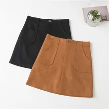 Женские замшевые юбки, Женская осенне-зимняя кожаная облегающая юбка с карманами, корейский стиль, юбка выше колена