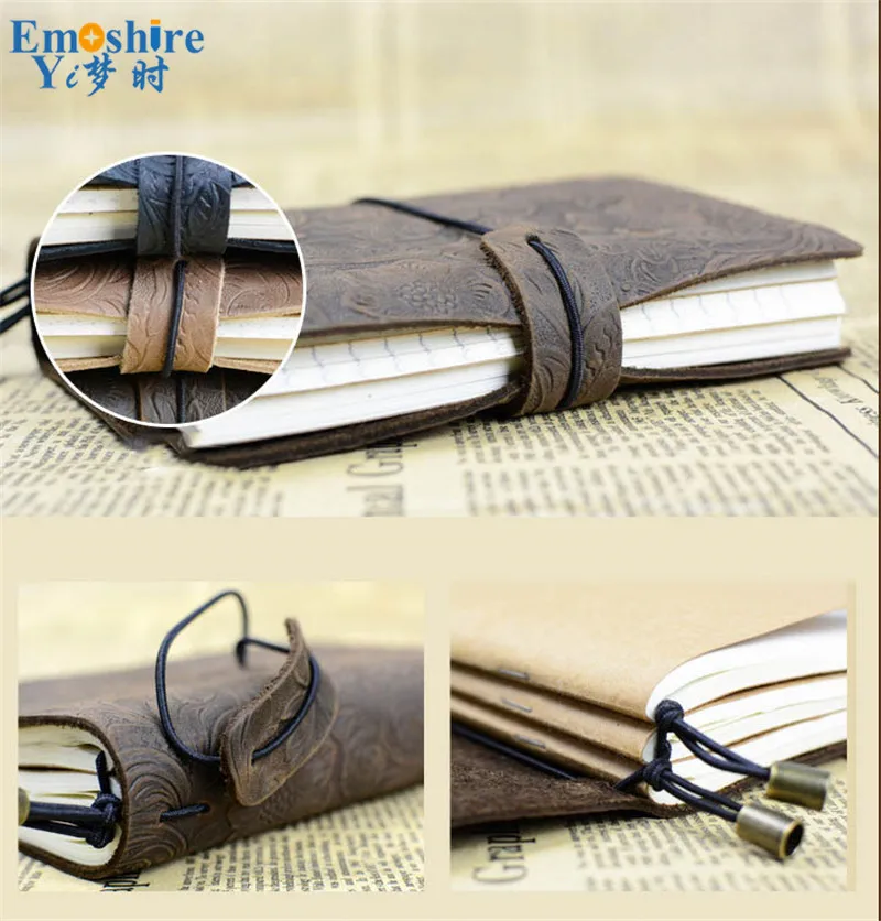 Emoshire Tied the rope travel Notepad custom handmade leather leather notebook retro European-style diary gift (12)