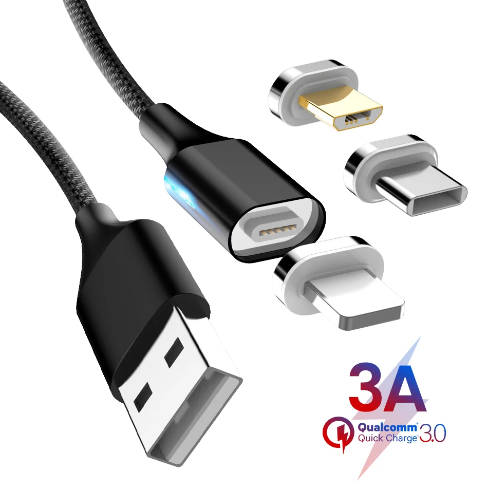 Магнитный кабель 3A Micro USB Type C для быстрой зарядки и передачи данных iPhone SAMSUNG S10 + S9