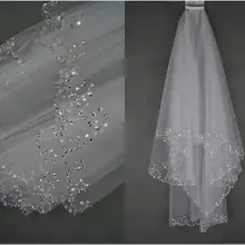 Свадебные вуали свадебная фата невесты 2 слоя ручной работы бисером полумесяц Край Свадебные аксессуары вуаль белого и цвета слоновой кости