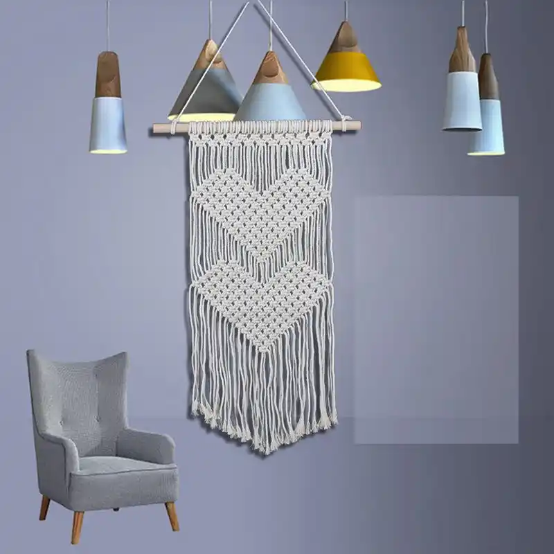 Macrame Pared Colgante Arte Corazon Diseno Tejido Tapiz Macrame