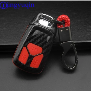 

jingyuqin For AUDI A4 B9 Q5 Q7 TT TTS 8S 2016 2017 3 Buttons Carbon+Silicone Car Key Case Keychain Cover Procted