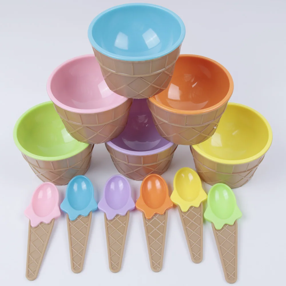 Детская пластиковая чаша для мороженого, набор ложек, прочная чашка для мороженого для детей, парные ванны, подарки, прекрасная миска для десерта