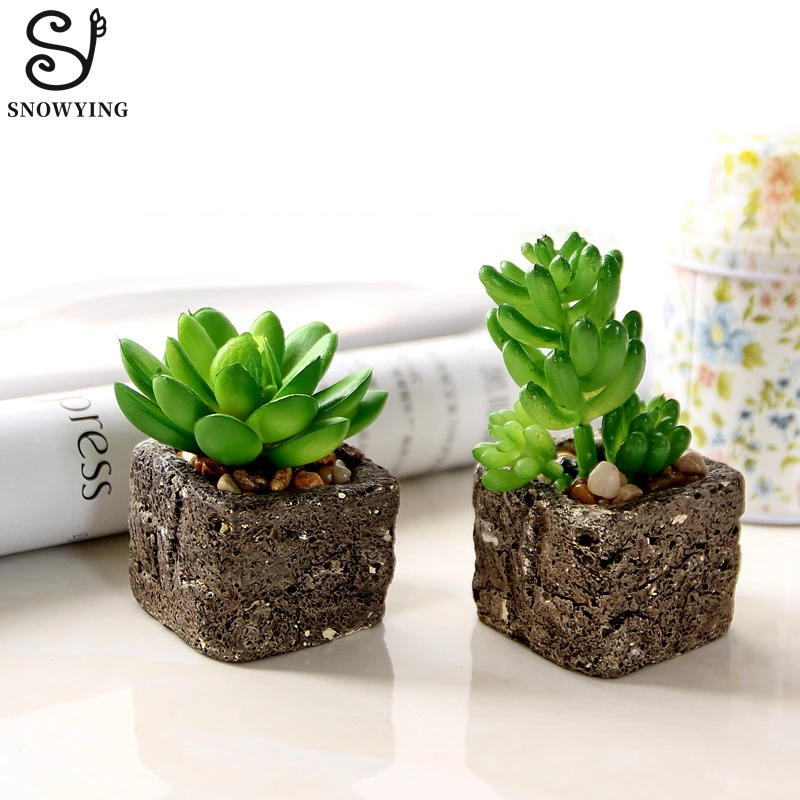 Mini Artificial Succulent Plant Stone Potted Plants Desk Table