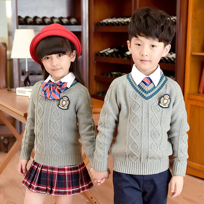 Детская школьная форма новая осенне-зимняя одежда Школьный костюм-Униформа клетчатая юбка кардиган свитер школьная форма От 3 до 10 лет