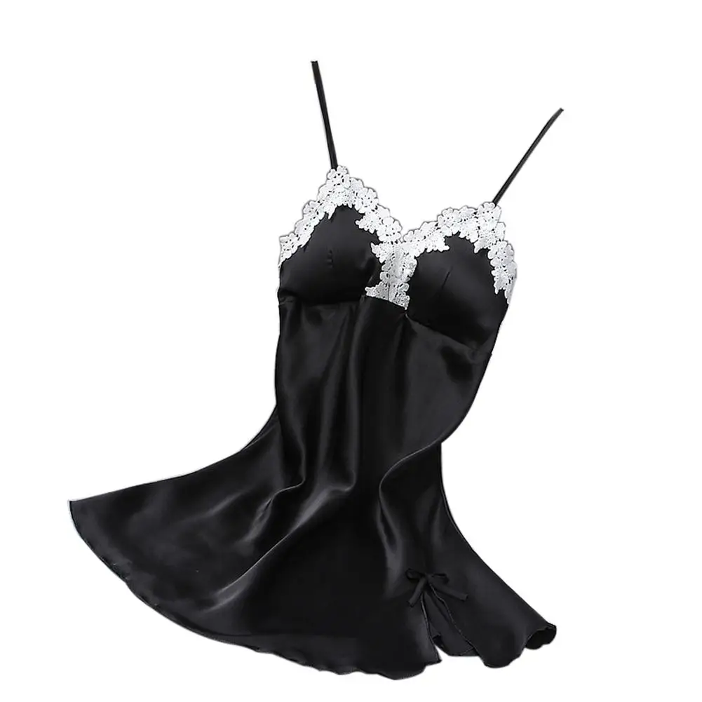 

Wholesale Women Sexy Lace Edge Sling Dress Nightgown Nightdress Sleepwear with Breast Pad