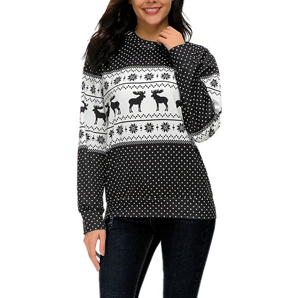 

Women Autumn Sweatshirt Ladies Christmas Elk Print Round Neck Long Sleeve Sweatshirt Women Clothes Winter jersey navidad familia