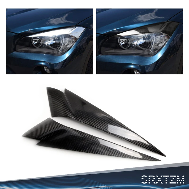 

SRXTZM Carbon Fiber Headlights Eyebrows Eyelids Front Headlamp Eyebrows Stickers For BMW E84 X1 2012 2013 2014 Car Accessories