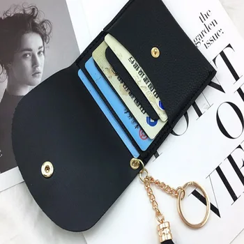 

2020 Hot Sale Leather Women Slim Wallet Purses Fashion Tassel Hasp Short Clutch Small Chain Coin Key ID Card Holders Wallet
