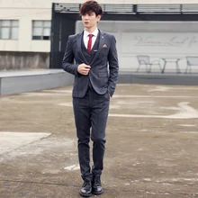 ( Suit + vest + pants ) 2016 fashion boutique grid men’s wedding dress groom suits / Slim men business suits Men’s leisure suit