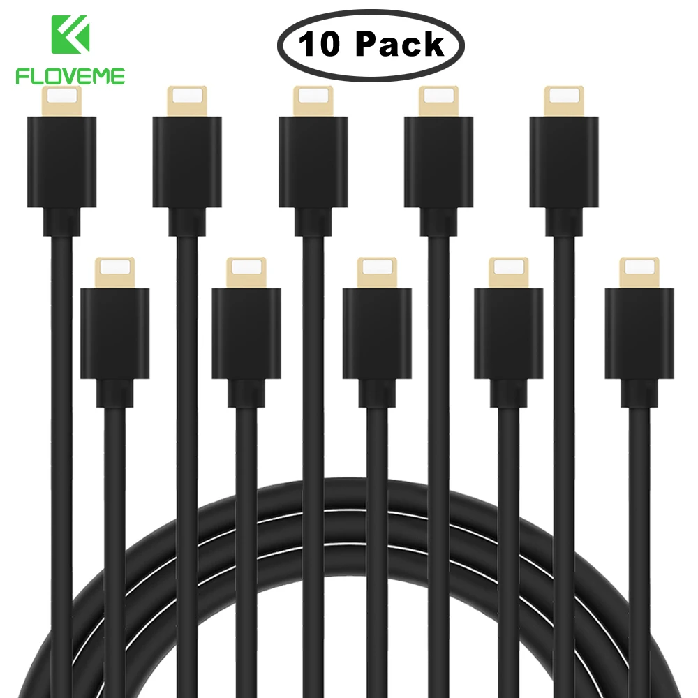 Floveme 10 unids/lote cable USB para iPhone 8 7 0.3 m/1 m/2 m/3 m sincronización 2A cable de carga para Apple iPhone x 10 5S se cargador del teléfono