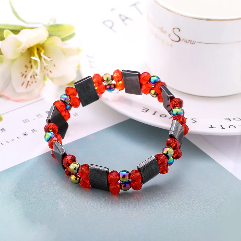 Черный гематитовый браслет для похудения, магнитотерапия, винтажный геометрический браслет для йоги, голограмма, браслеты для унисекс - Окраска металла: Red