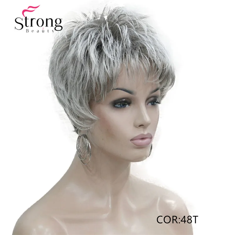 4066 #48T.. Fashion light gray with mix root short synthetic lady`s wig for everyday  (3)_