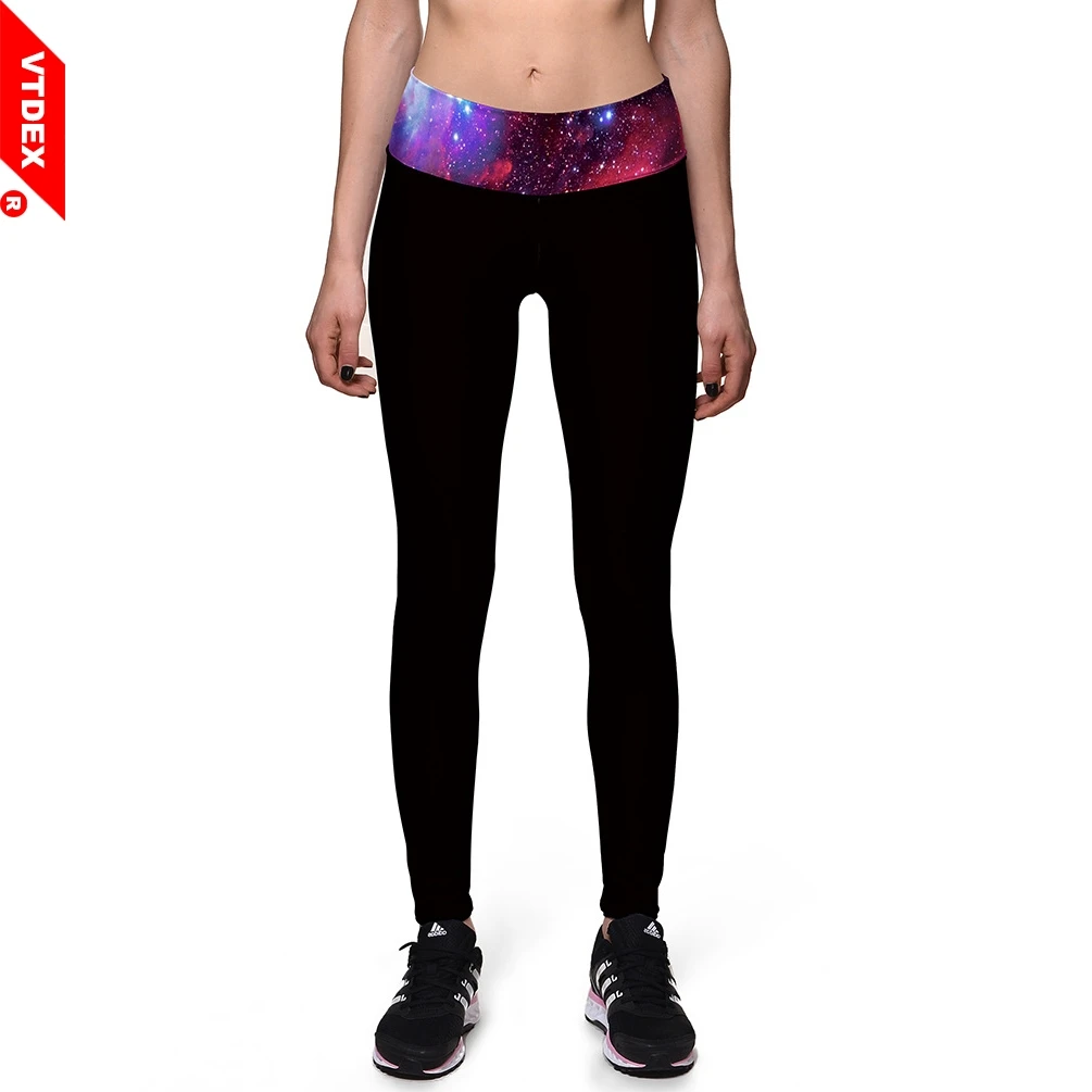 VTDEX Black Women Yoga Pants Galaxy Waist Pattern Sports Leggings Digital Print Slim Fit Workout