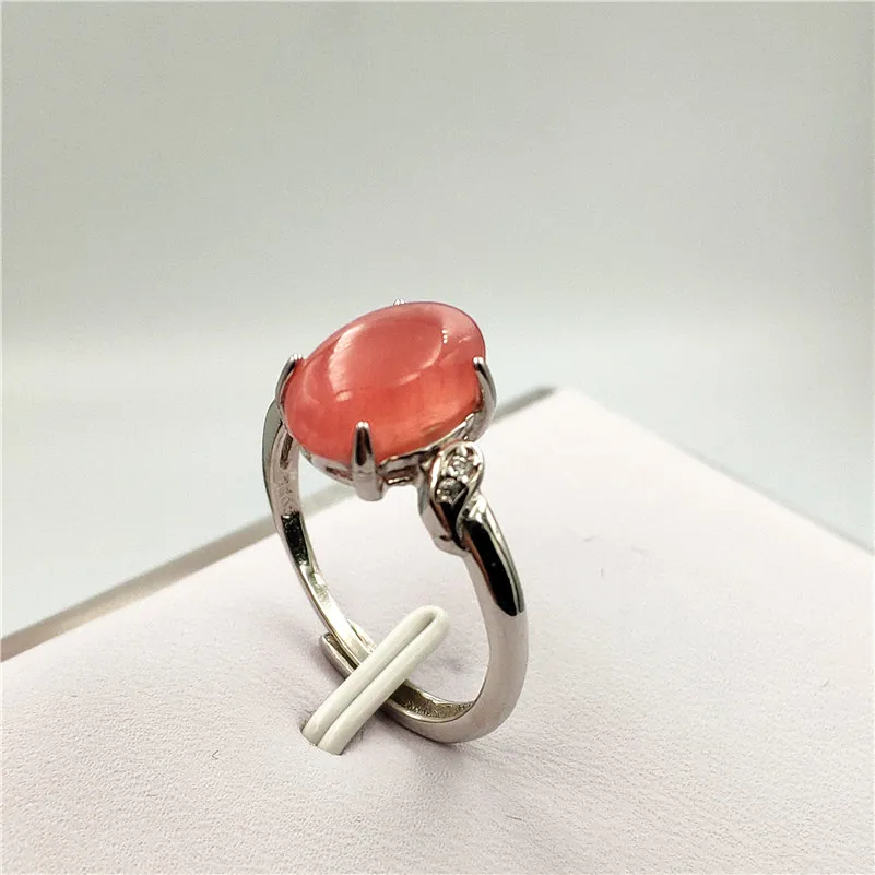 

Natural Rhodochrosite Crystal Adjustable Ring 12x9mm Beads Gemstone 925 Silver Lucky Love New Gift Ring AAAA Drop Shipping
