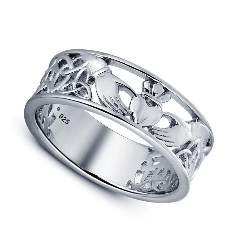 925 пробы серебряные ирландские кладдахские кольца для женщин, рука любовь, сердце, корона, Свадебное обручальное кольцо Zilver, лучшее кольцо для друга R014S