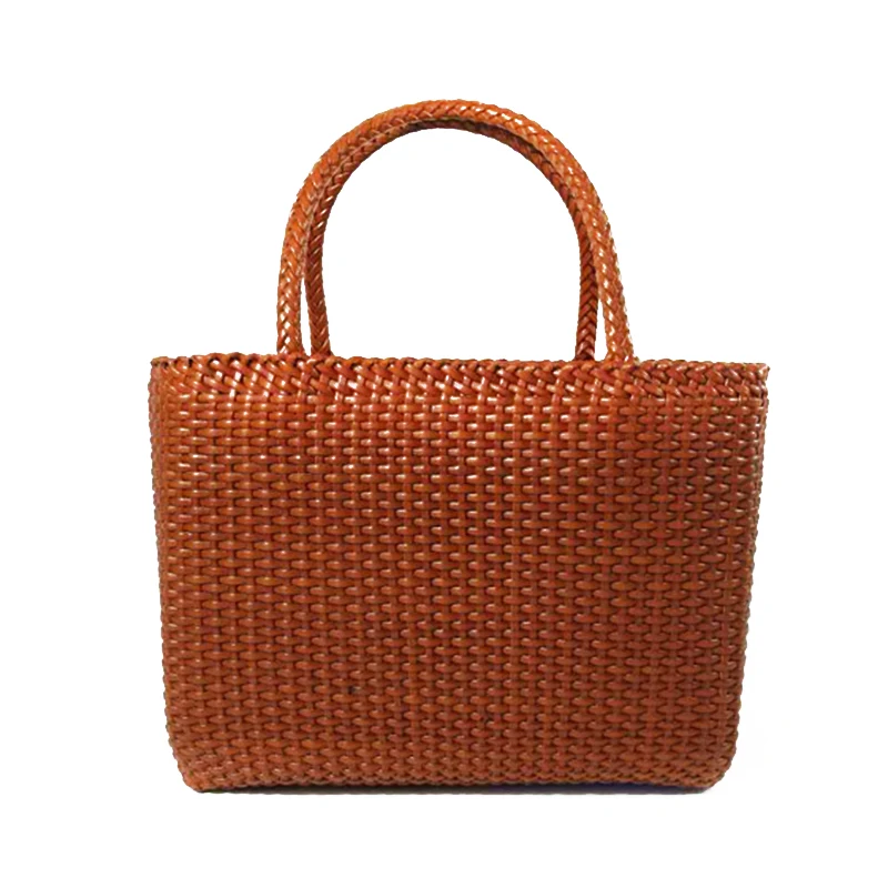 

2019 Women's Casual Tote Bag Handmade Woven Genuine Leather Handbag Ladies Top-handle Shoulder Bags Spring Summer Handbag Bolsa