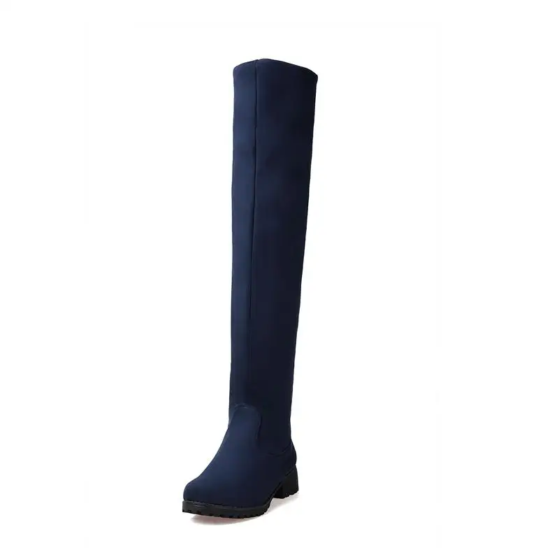 MORAZORA/Новое поступление; зимние женские сапоги высокого качества; модная обувь; пикантные теплые женские сапоги до колена из флока - Цвет: dark blue