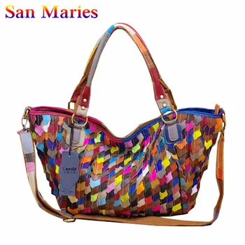 

San Maries 2019 Leather Women Colorful Shoulder Bag Designer Ladies Cowhide Handbags Messenger Bag