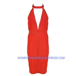 Новая мода взлетно-посадочной полосы 2018 дизайнерские вечерние платье Для женщин Холтер Сексуальная V спинки платья повязки
