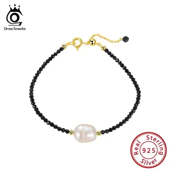 

ORSA JEWELS Genuine Women Irregular Freshwater Pearl Black Spinel Bracelet Sterling Silver 925 Beautiful Stylish Jewelry SB48-B