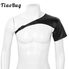 TiaoBug Мужской мягкий черный искусственная кожа на одно плечо нагрудный ремень Косплей вечерние костюм сексуальный, для взрослых мужчин БДСМ связывание