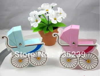 

50pcs Cute Pram Stroller Baby Cart Shower Christening Candy Box Favor Gift Boxes
