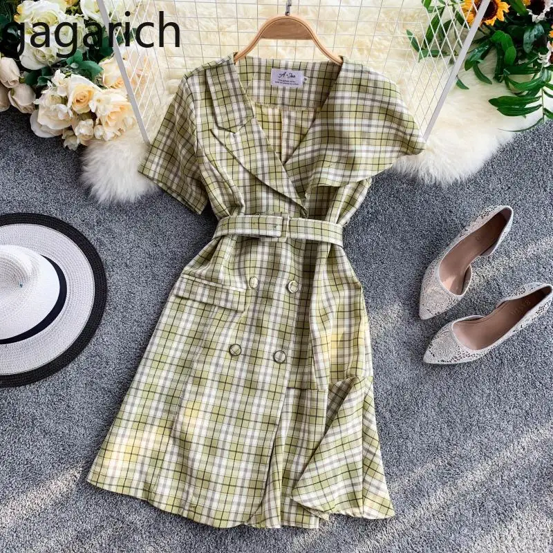 

Gagarich Women Dress Lotus Leaf Edge V-neck Short Sleeve Double Buckling Belt Short Female Dresses Summer Vestidos