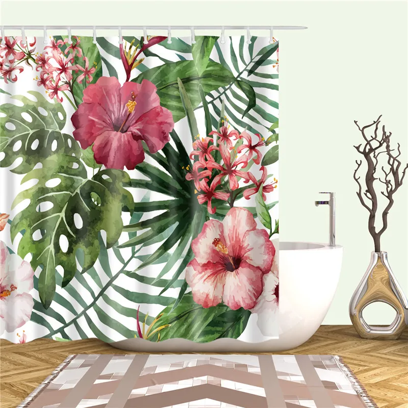 Листья, ананас, фламинго, птица занавески для душа s 3d Водонепроницаемый полиэстер ткань моющаяся Ванная комната душ занавески экран набор - Цвет: C0620