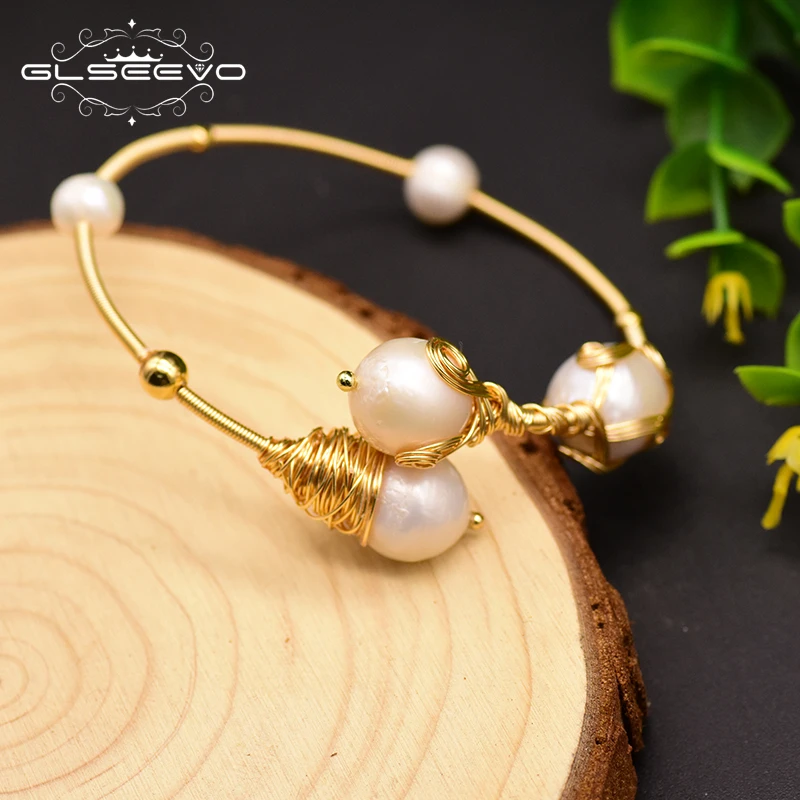 

GLSEEVO Natural Fresh Water Pearl Handmade Adjustable Bangles For Women Wedding Engagement Party Luxury Fine Jewellery GB0098