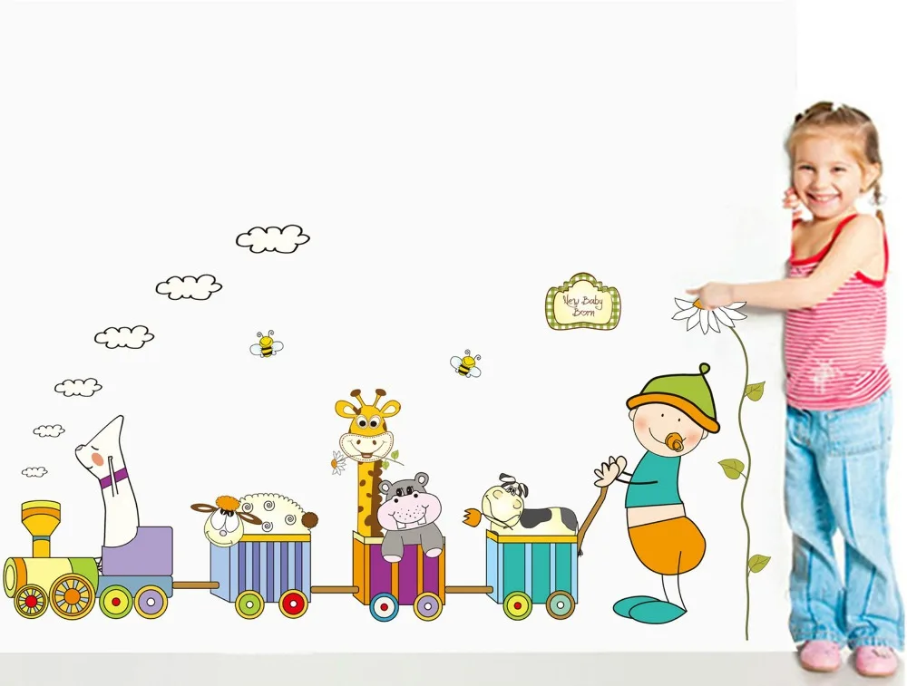 Boy Push Animals Cart Trains Wall Stickers Home Nursery