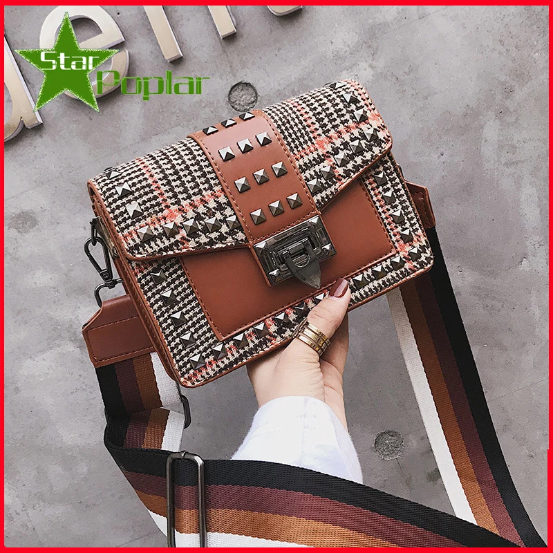 Fashion women's handbags Locked rivet handbags Single shoulder slant