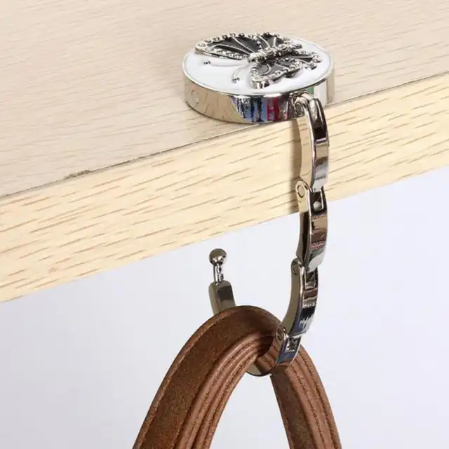 Us 2 11 17 Off Glittery Black Erfly Accent Round Folding Hook Rhinestone Handbag Table Bag Holder Hanger A15 In Hooks Rails From Home
