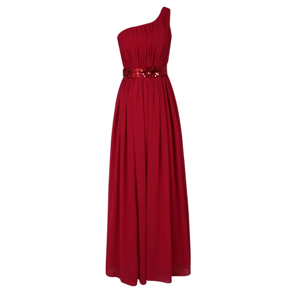 Long Chiffon Bridesmaid font b Dresses b font One Shoulder Bodice Burgundy font b Prom b
