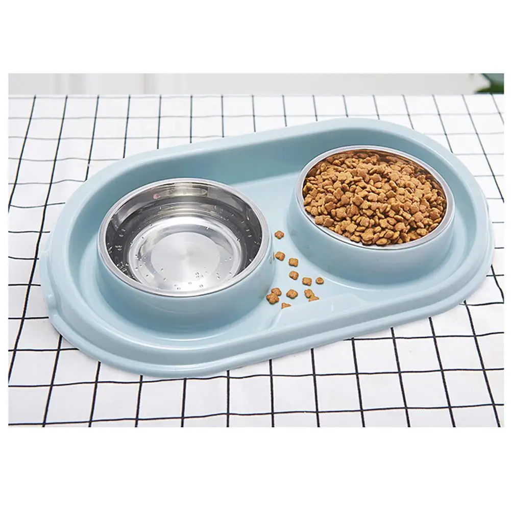Dog Cat Pet Food Bowl Stainless Steel Splash Proof Leak Proof Double Bowl Non-toxic And Odorless Anti-fall And Anti-collision