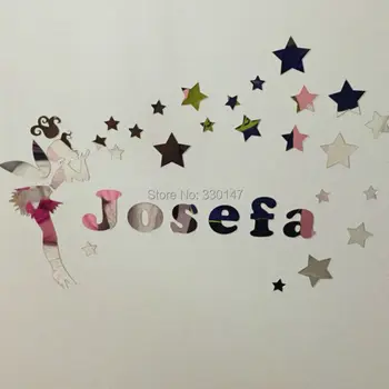 

New Arrival Fairy Girl with Stars Surround Name Customization Wall Sticker Room Kid's Acrylic Mirror Surface Glistening Gift