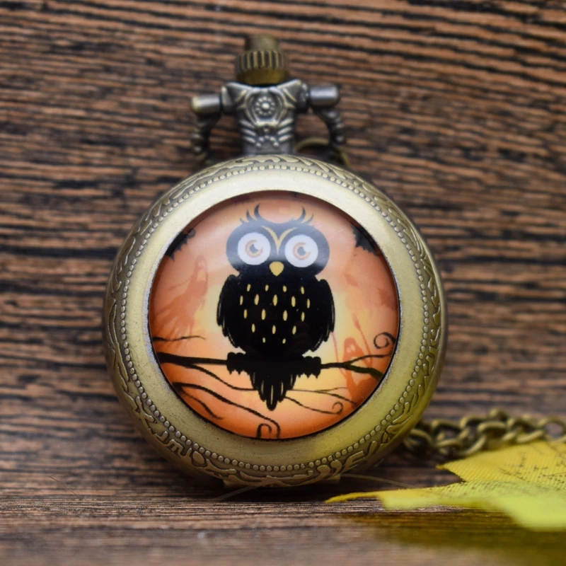 Карманные часы Винтаж Хэллоуин черная сова кварцевые карманные часы ретро для мужчин и женщин кулон ожерелье часы рождественские подарки