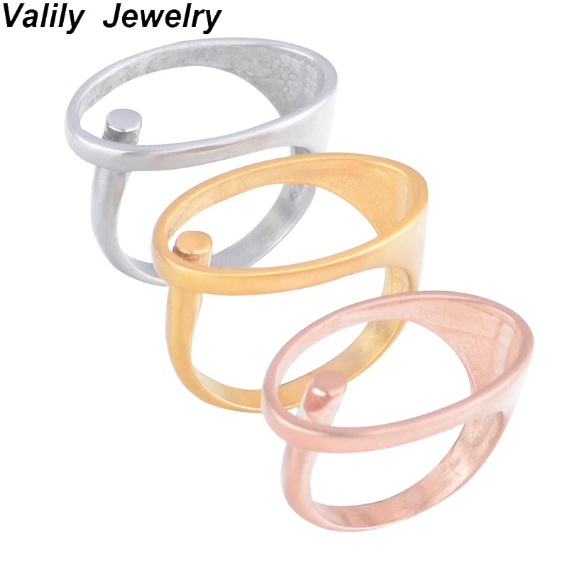 EdgLifU Hollow Ring Simple Matt Ege Shape Design Ring For Women Girls Stainless Steel Rose Gold Color Summer Rings Female