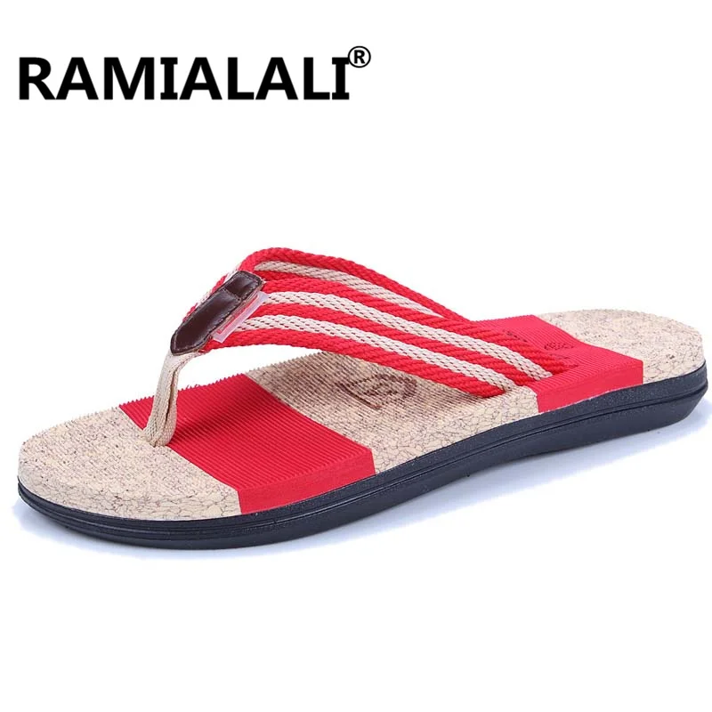 Ramialali/повседневные пляжные вьетнамки; пляжные шлепанцы; Летние вьетнамки; мужские Нескользящие туфли; воздухопроницаемые Тапочки - Цвет: Красный
